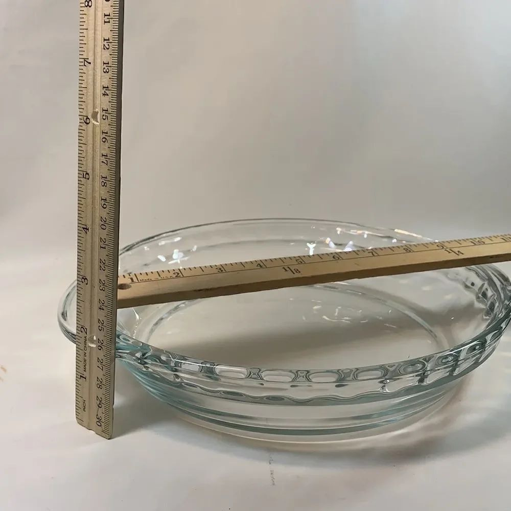 9 1/2 Inches Glass Pie Plate Fluted 2 Handles Mexico Heavy Durable Baking Home - Picture 7 of 7